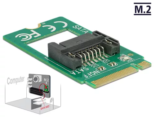 Delock Adapter, M.2 aljzat B nyílással, csatlakozódugó > 7 tus SATA - formatényezo (2242) (DL-62876)