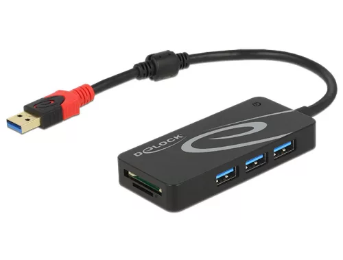 Delock Külso, USB 3.1-es, 1. generációs elosztó, USB A-típusú > 3 x USB A-típusú + két nyílással ren (DL-62899)