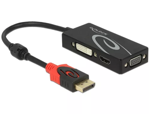 Delock Adapter Displayport 1.2-dugós csatlakozó > VGA / HDMI / DVI-csatlakozóhüvely 4K passzív feket (DL-62902)