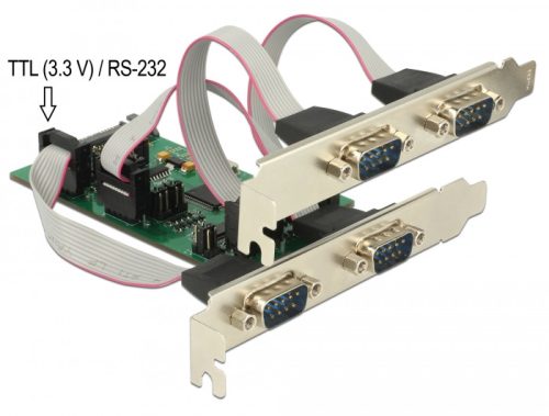 Delock PCI Express Kártya > 3 x soros RS-232 + 1 x TTL 3,3 V / RS-232 tápellátással