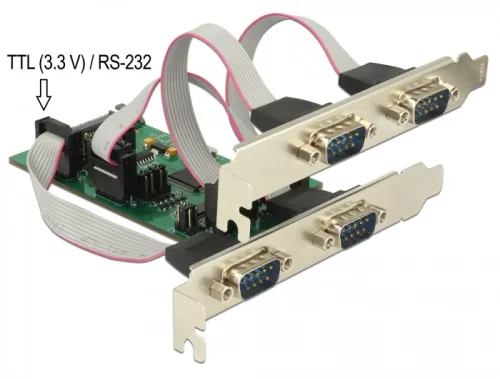 Delock PCI Express Kártya > 3 x soros RS-232 + 1 x TTL 3,3 V / RS-232 tápellátással (DL-62922)