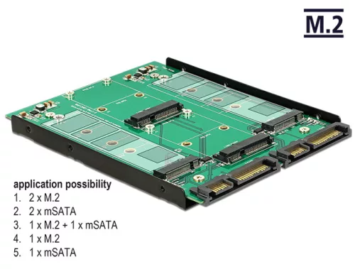 Delock 3.5  Átalakító 2db SATA 22 pin > Dualport 2 x M.2 / 2 x mSATA (DL-62946)