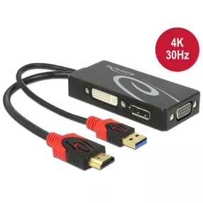   Delock Adapter HDMI-dugós csatlakozó > DVI / VGA / Displayport-csatlakozóhüvely 4K fekete (DL-62959)