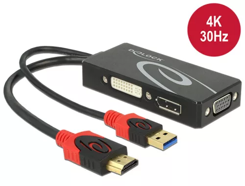 Delock Adapter HDMI-dugós csatlakozó > DVI / VGA / Displayport-csatlakozóhüvely 4K fekete (DL-62959)