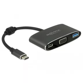  Delock Adapter USB Type-C  apa > VGA anya (DP Alt mód) + USB A-típusú + USB Type-C  PD (DL-62992)