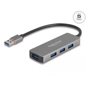  Delock 4 portos USB 3.2 Gen 1 hub USB Type-A csatlakozóval   USB Type-A portok az oldalán (DL-63171)