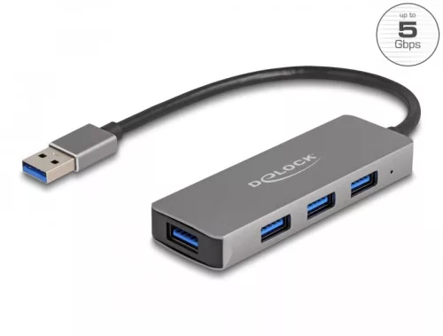 Delock 4 portos USB 3.2 Gen 1 hub USB Type-A csatlakozóval   USB Type-A portok az oldalán (DL-63171)