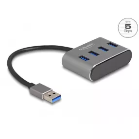   Delock 4 portos USB 3.2 Gen 1 hub USB Type-A csatlakozóval   USB Type-A portok a tetején (DL-63190)