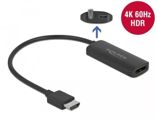 Delock Adapter HDMI-A-dugós csatlakozó - DisplayPort-csatlakozóhüvely 4K 60 Hz (DL-63206)