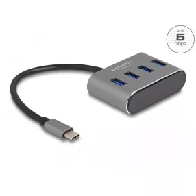   Delock 4 portos USB 3.2 Gen 1 hub USB Type-C csatlakozóval   USB Type-A portok a tetején (DL-63223)