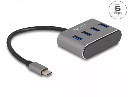 Delock 4 portos USB 3.2 Gen 1 hub USB Type-C csatlakozóval   USB Type-A portok a tetején (DL-63223)