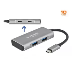   Delock Külső USB 3.2 Gen 2 USB Type-C  hub 2 A-típusú és 2 USB Type-C  csatlakozó felülettel (DL-63260)
