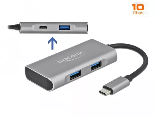 Delock Külső USB 3.2 Gen 2 USB Type-C  hub 3 A-típusú és 1 USB Type-C  csatlakozó felülettel (DL-63261)