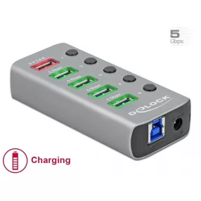   Delock USB 3.2 Gen 1 hub 4 porttal valamint 1 gyorstöltő porttal kapcsolóval és megvilágítással (DL-63262)