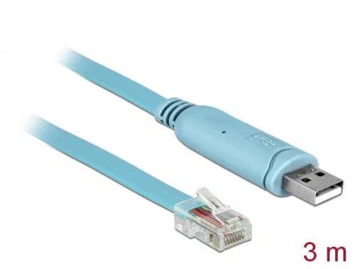 Delock Adapter USB 2.0 A-típusú apa > 1 x soros RS-232 RJ45 apa 3,0 m kék (DL-63289)
