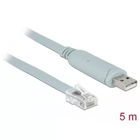   Delock Adapter USB 2.0 A-típusú apa > 1 x soros RS-232 RJ45 apa 5,0 m szürke (DL-63308)