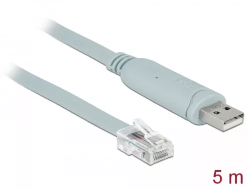 Delock Adapter USB 2.0 A-típusú apa > 1 x soros RS-232 RJ45 apa 5,0 m szürke (DL-63308)