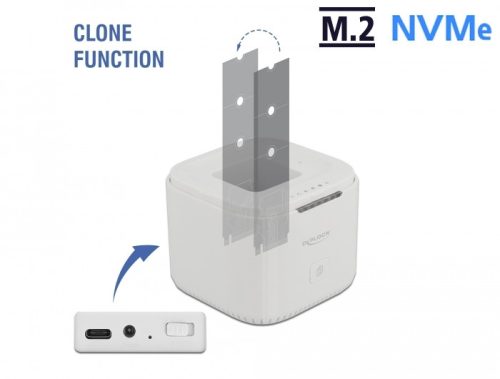 Delock M.2 dokkoló állomás 2 db. M.2 NVMe PCIe SSD-hez klón funkcióval