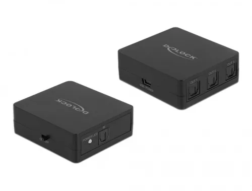 Delock S/PDIF TOSLINK kapcsolat 1 bemenettel és 3 kimenettel USB tápellátással (DL-63397)