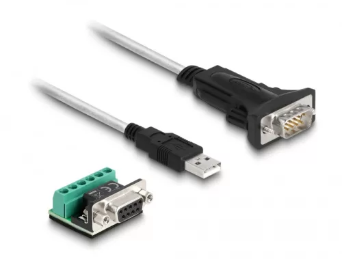Delock USB 2.0 A-típusú adapter   1 x soros RS-422/485 apa 6 tűs terminal blockkal 5 V 1,8 m (DL-63465)