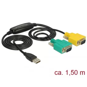  Delock Adapter, USB 2.0 A-típusú > 2 db soros DB9 RS-232 (DL-63466)
