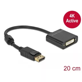   Delock Adapter DisplayPort 1.2-dugós csatlakozó-DVI-csatlakozóhüvely 4K aktív fekete (DL-63482)