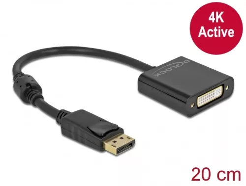 Delock Adapter DisplayPort 1.2-dugós csatlakozó-DVI-csatlakozóhüvely 4K aktív fekete (DL-63482)