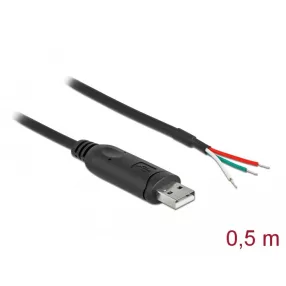   Delock Adapter kábel USB 2.0 Type-A és soros RS-232 közötti 3 nyitott vezetékkel 0,5 m (DL-63497)