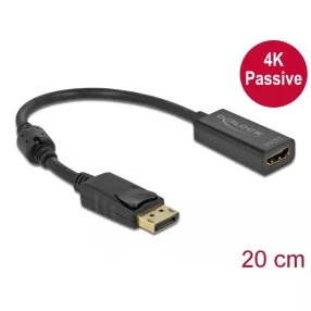   Delock Adapter DisplayPort 1.2-dugós csatlakozó -HDMI-csatlakozóhüvely 4K passzív fekete (DL-63559)
