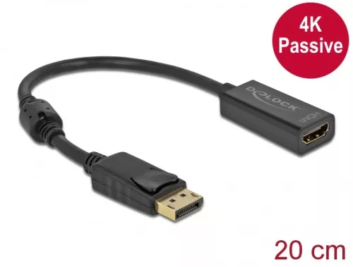 Delock Adapter DisplayPort 1.2-dugós csatlakozó -HDMI-csatlakozóhüvely 4K passzív fekete (DL-63559)