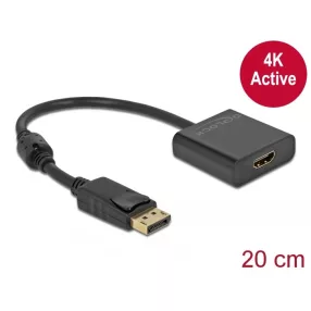   Delock Adapter DisplayPort 1.2-dugós csatlakozó-HDMI-csatlakozóhüvely 4K aktív fekete (DL-63585)