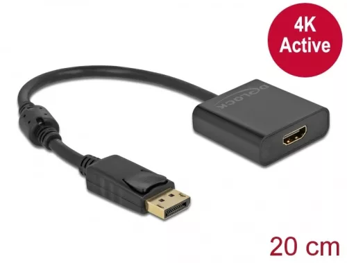 Delock Adapter DisplayPort 1.2-dugós csatlakozó-HDMI-csatlakozóhüvely 4K aktív fekete (DL-63585)