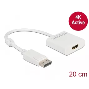   Delock Adapter DisplayPort 1.2-dugós csatlakozó-HDMI-csatlakozóhüvely 4K aktív fehér (DL-63586)