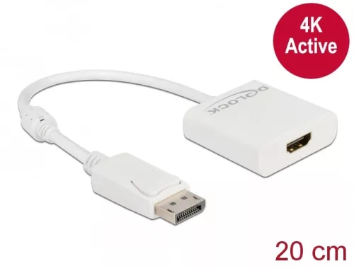 Delock Adapter DisplayPort 1.2-dugós csatlakozó-HDMI-csatlakozóhüvely 4K aktív fehér (DL-63586)