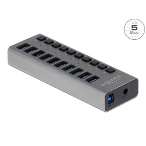   Delock Külso SuperSpeed USB hub 10 bemenettel és kapcsolóval (DL-63670)