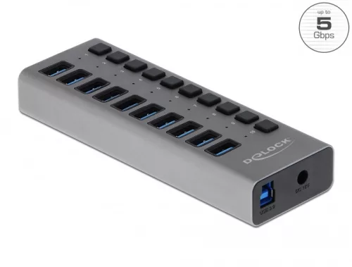 Delock Külso SuperSpeed USB hub 10 bemenettel és kapcsolóval (DL-63670)