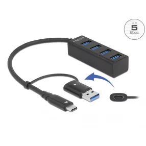   Delock 4 Port USB 3.2 Gen 1 Hub USB Type-C  vagy A-típusú USB konnektorral (DL-63828)