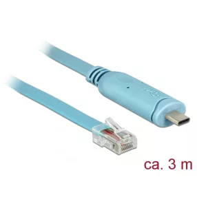   Delock Adapter USB 2.0 C-típusú apa > 1 x soros RS-232 RJ45 apa 3,0 m kék (DL-63914)
