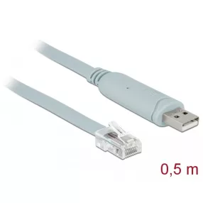   Delock Adapter USB 2.0 A-típusú apa > 1 x soros RS-232 RJ45 apa 0,5 m szürke (DL-63920)