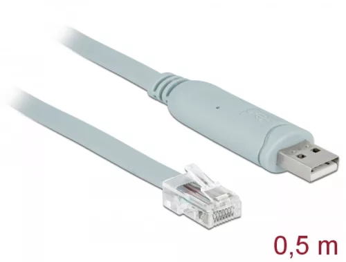 Delock Adapter USB 2.0 A-típusú apa > 1 x soros RS-232 RJ45 apa 0,5 m szürke (DL-63920)