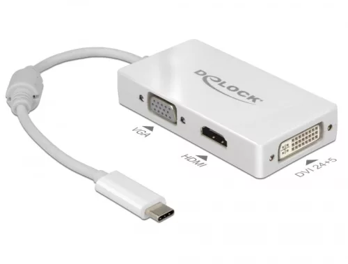 Delock Adapter USB Type-C-dugós csatlakozó > VGA / HDMI / DVI-csatlakozóhüvely fehér (DL-63924)