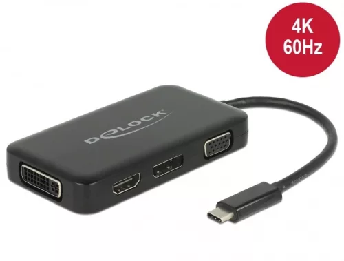 Delock USB Type-C átalakító egy VGA, HDMI, DVI vagy DisplayPort kijelzohöz (DL-63929)