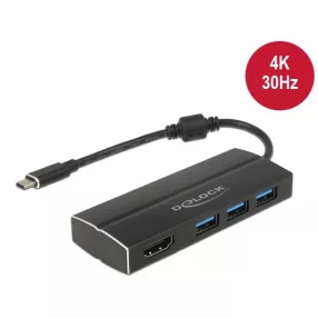   Delock USB 3.1 Gen 1 adapter USB Type-C  3 x 3.0 A-típusú USB 1 x HDMI (DP Alt Mode) 4K 30 Hz (DL-63931)