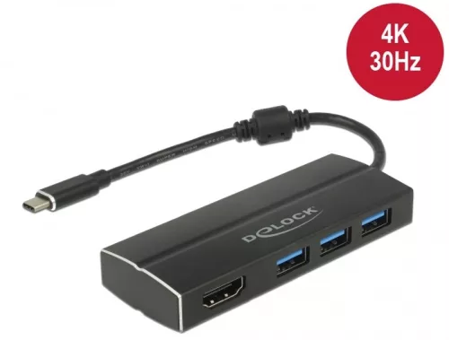 Delock USB 3.1 Gen 1 adapter USB Type-C  3 x 3.0 A-típusú USB 1 x HDMI (DP Alt Mode) 4K 30 Hz (DL-63931)