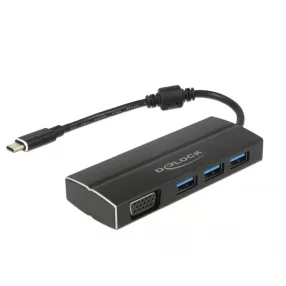   Delock USB 3.1 Gen 1 adapter USB Type-C tápfeszültségporttal, 3 x 3.0 A-típusú USB kapcsolódási pont (DL-63932)