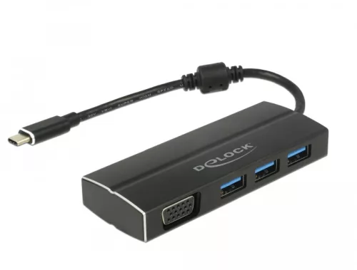 Delock USB 3.1 Gen 1 adapter USB Type-C tápfeszültségporttal, 3 x 3.0 A-típusú USB kapcsolódási pont (DL-63932)
