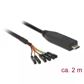   Delock átalakító USB Type-C  2.0 apa LVTTL-hez 3,3 V 6 tűs fejlécű, anya 6 tűs fejlécű, 2,0 m (DL-63946)