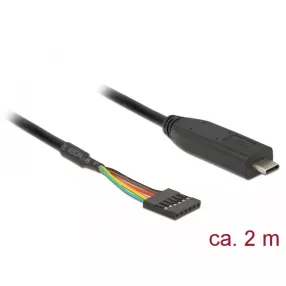   Delock átalakító USB Type-C  2.0 apa TTL 5 V-os 6 tűs fejlécre, 6 tűs fejléc, anya 2,0 m (DL-63947)