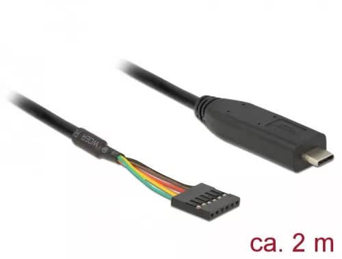 Delock átalakító USB Type-C  2.0 apa TTL 5 V-os 6 tűs fejlécre, 6 tűs fejléc, anya 2,0 m (DL-63947)
