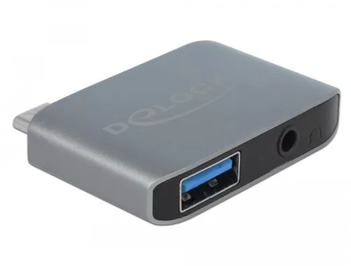 Delock Audio átalakító USB Type-C  apa - sztereó jack anya 3,5 mm-es + USB 3,0 A-es anya (DL-63965)